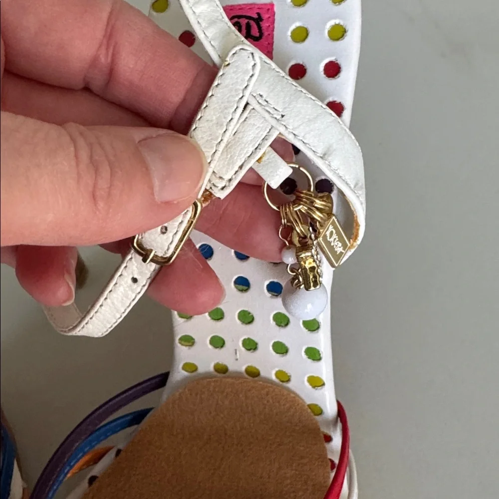 Betsey Johnson White Sandals with Rainbow Knot Straps - Picture 3 of 6
